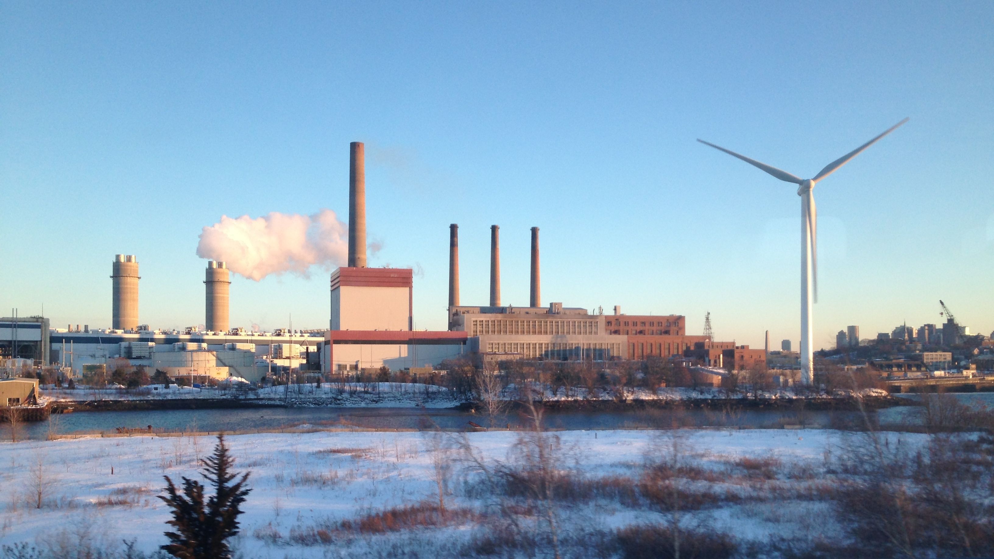Boston’s incursion into Everett, turbine, bordered by the Mystic Generating Station, fossil power plant.