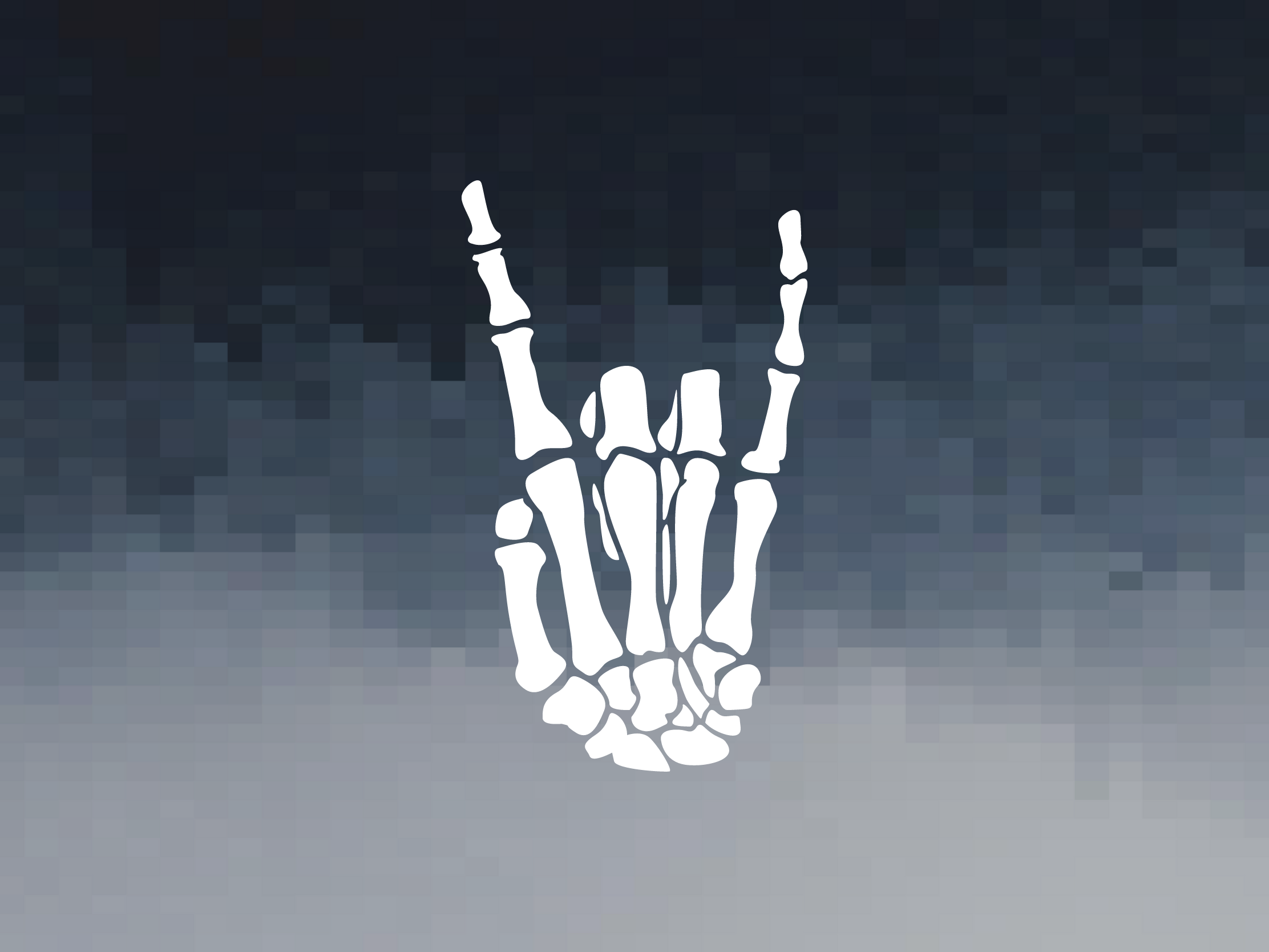 skeleton hand making the rock hand symbol