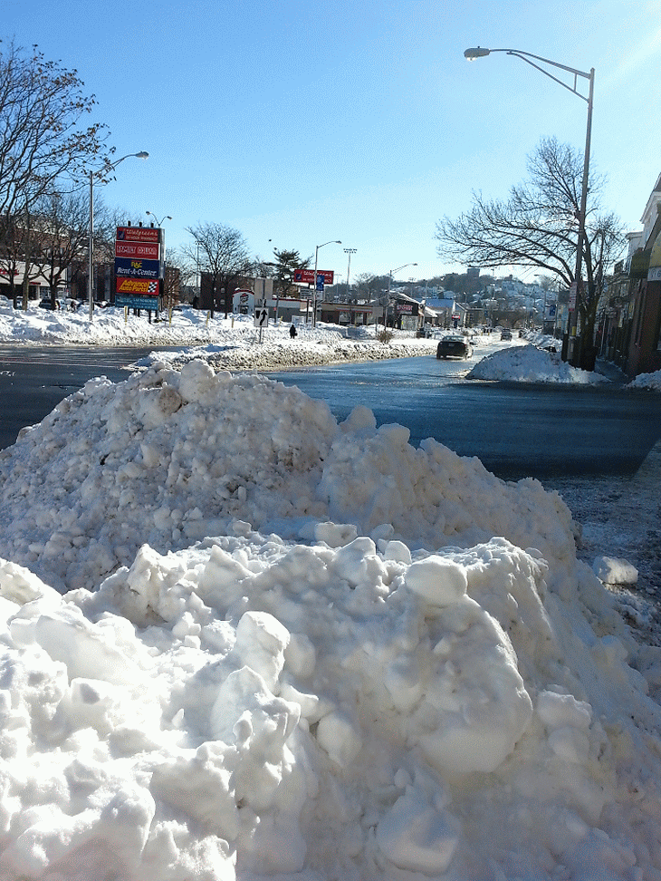 A snowbank in Everett, MA not melting.